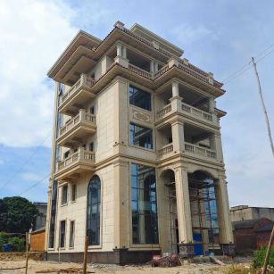 广西 黄金麻花岗岩石材别墅外墙干挂搭配（雕花栏杆花瓶柱门楼罗马柱）