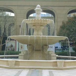 广西 黄金麻花岗岩异型加工——户外庭院石雕流水喷泉