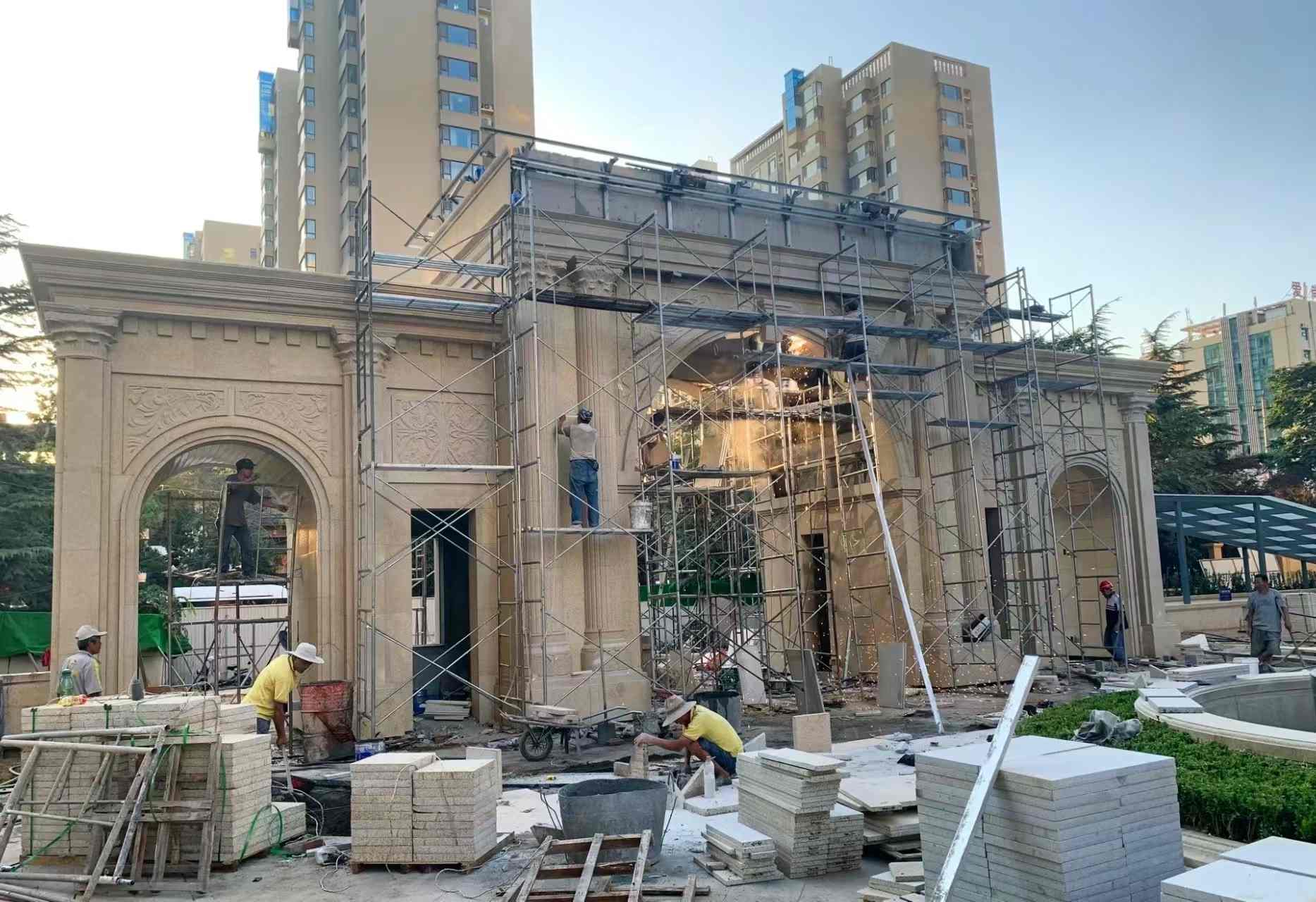 广西 黄金麻荔枝面花岗岩小区门楼外墙干挂