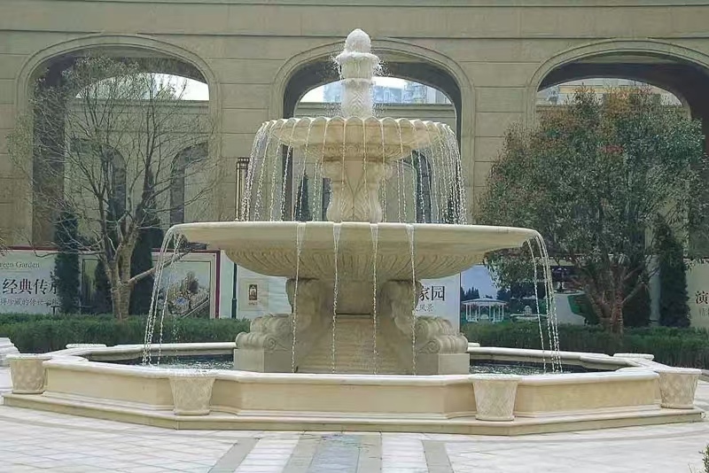 广西 黄金麻花岗岩异型加工——户外庭院石雕流水喷泉