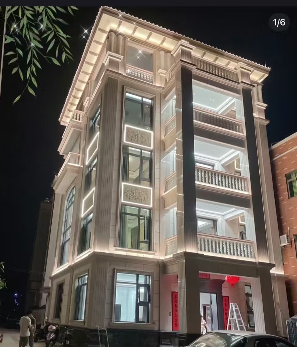 广西 芝麻白花岗岩别墅外墙夜间效果