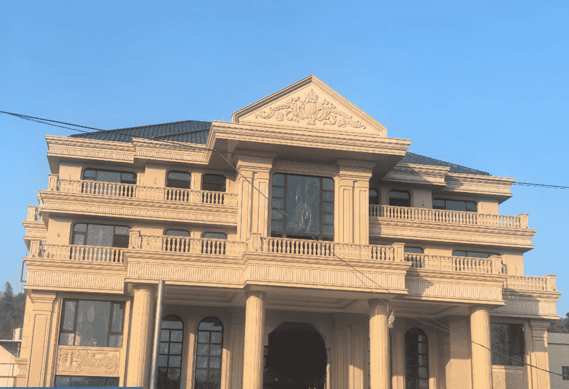 广西黄金麻别墅外墙干挂石材效果示例