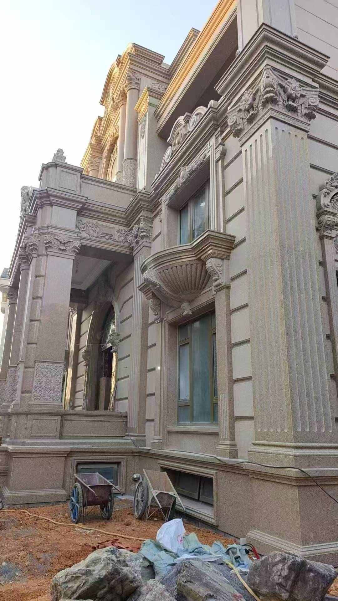 广西 黄金麻花岗岩光面别墅外墙干挂施工完成