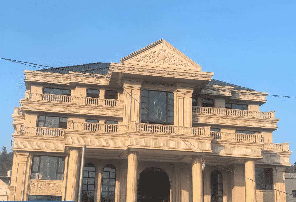 广西黄金麻别墅外墙干挂石材效果示例